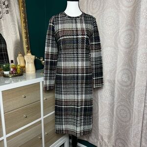 Zara Black and Brown Plaid Midi Dress